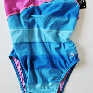 New Speedo Ombre Blue & Pink One-Piece Swimsuit